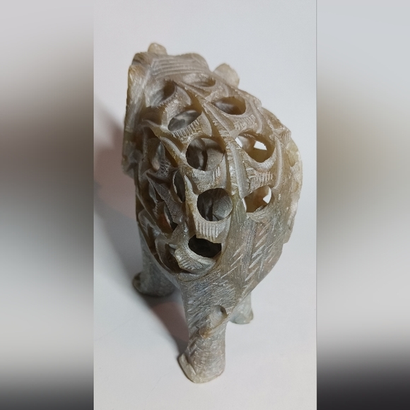 4" Hand Carved Soap Stone Elephant Figure With baby Inside - Picture 2 of 7
